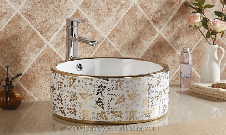 E2014-03 Golden and silver color electroplating porcelain hand wash basin for cabinet