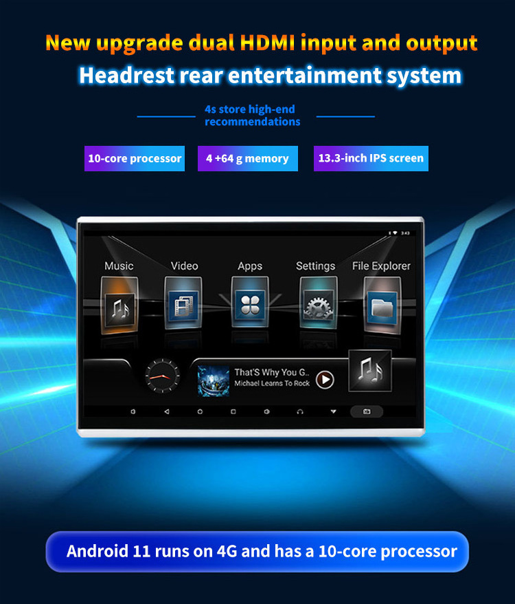 Car Headrest Monitor Car TV Monitor Rear Seat Entertainments OEM Touch Screen 4k 9 / 12 Inch Android Universal Headrest Tft