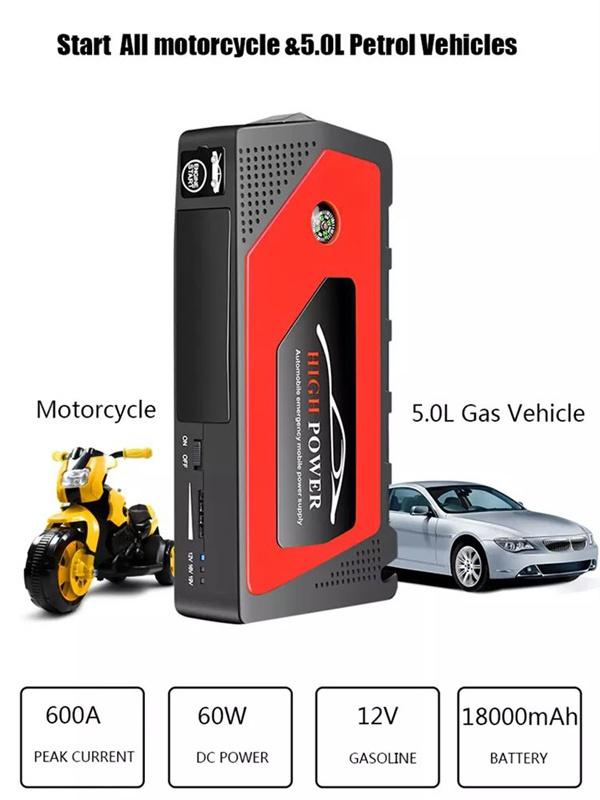 18000/99800mAh Multifunction portable car jump starter automotive battery charger/desulfator booster de battrie w/safty hammer