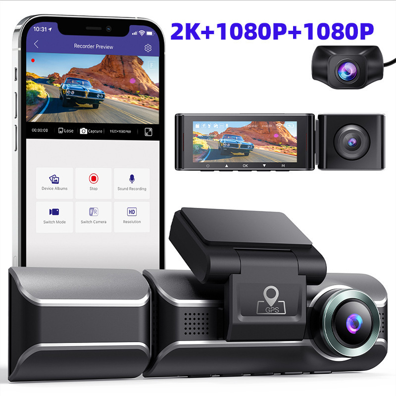 AZDOME M550 Dash Cam 3 channel Front+Inside+Rear 4K 3840*2160P DVR Car Camera Dashcam Built-in WiFi GPS Parking Mode G-Sensor