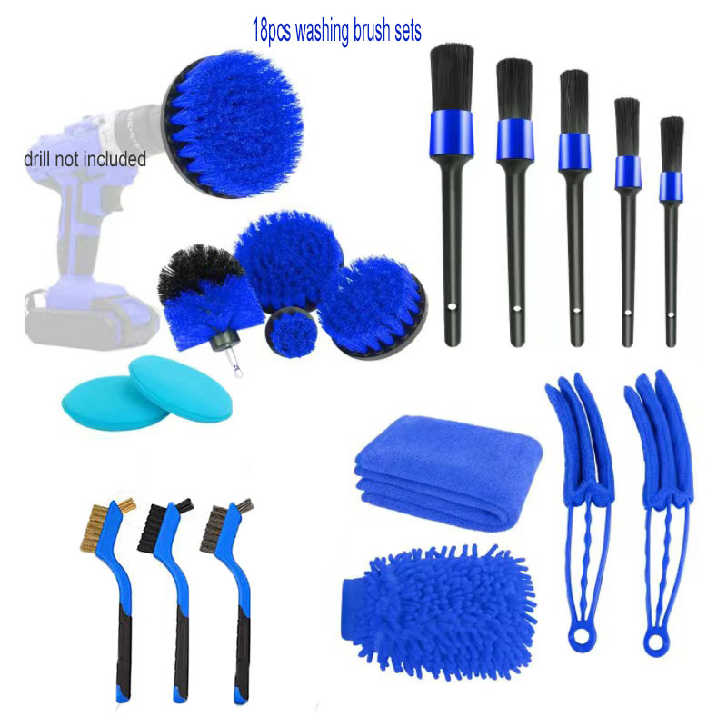 Hot Selling Cleaning Brush For Drill 18 Pcs Automatic Car Wash Brushes Auto Detailing Car Washer Brush Cleaning Tools Kit