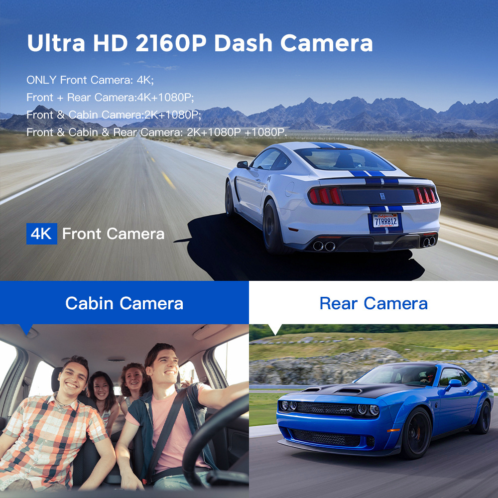 AZDOME M550 Dash Cam 3 channel Front+Inside+Rear 4K 3840*2160P DVR Car Camera Dashcam Built-in WiFi GPS Parking Mode G-Sensor