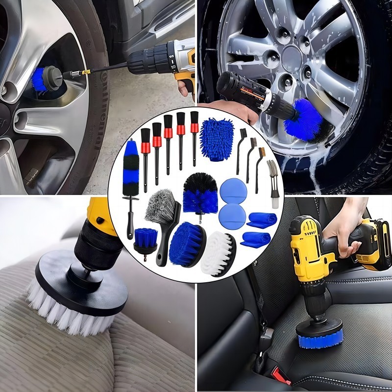 20Pcs Car Wash Detailing Drill Brush Set Auto Accessories Cleaning Tools Kit for Interior Exterior Wheels