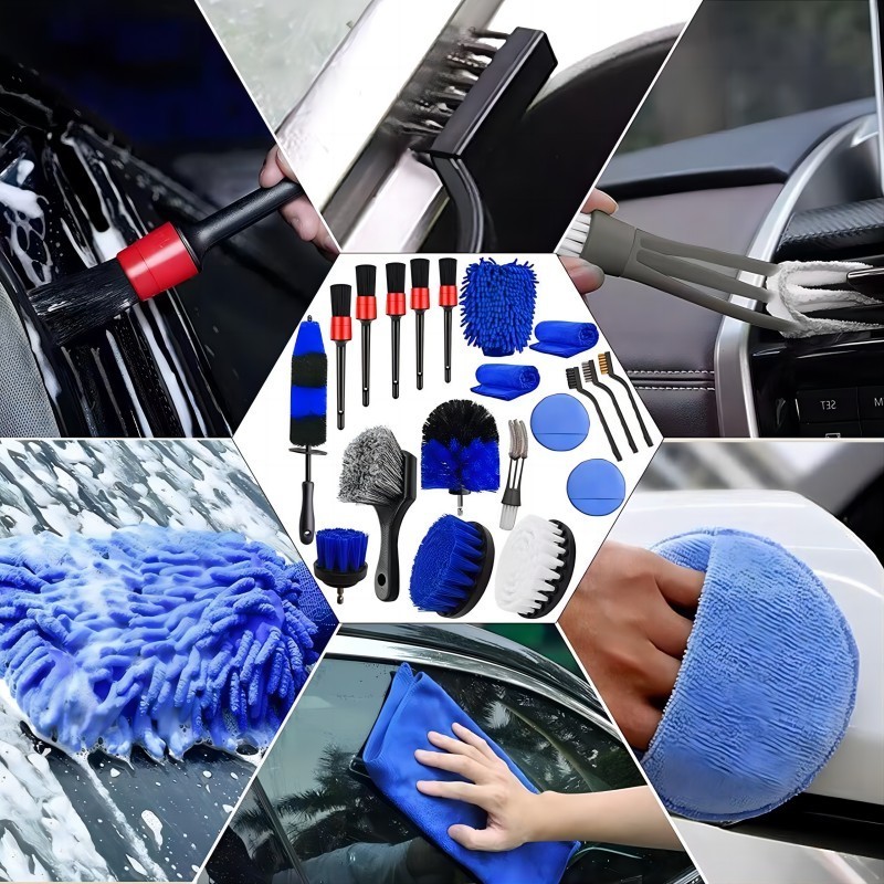 20Pcs Car Wash Detailing Drill Brush Set Auto Accessories Cleaning Tools Kit for Interior Exterior Wheels