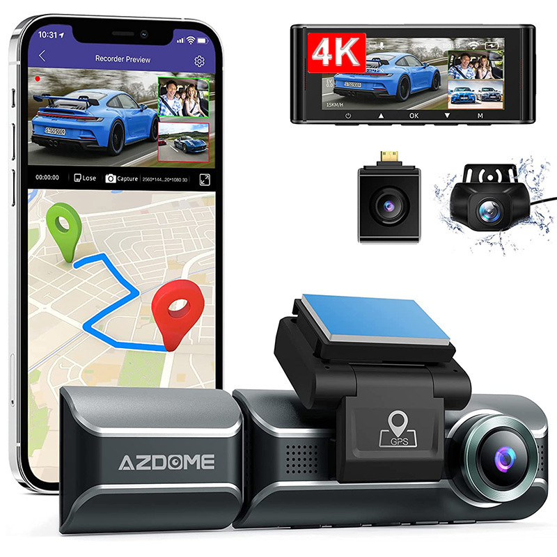 AZDOME M550 Dash Cam 3 channel Front+Inside+Rear 4K 3840*2160P DVR Car Camera Dashcam Built-in WiFi GPS Parking Mode G-Sensor