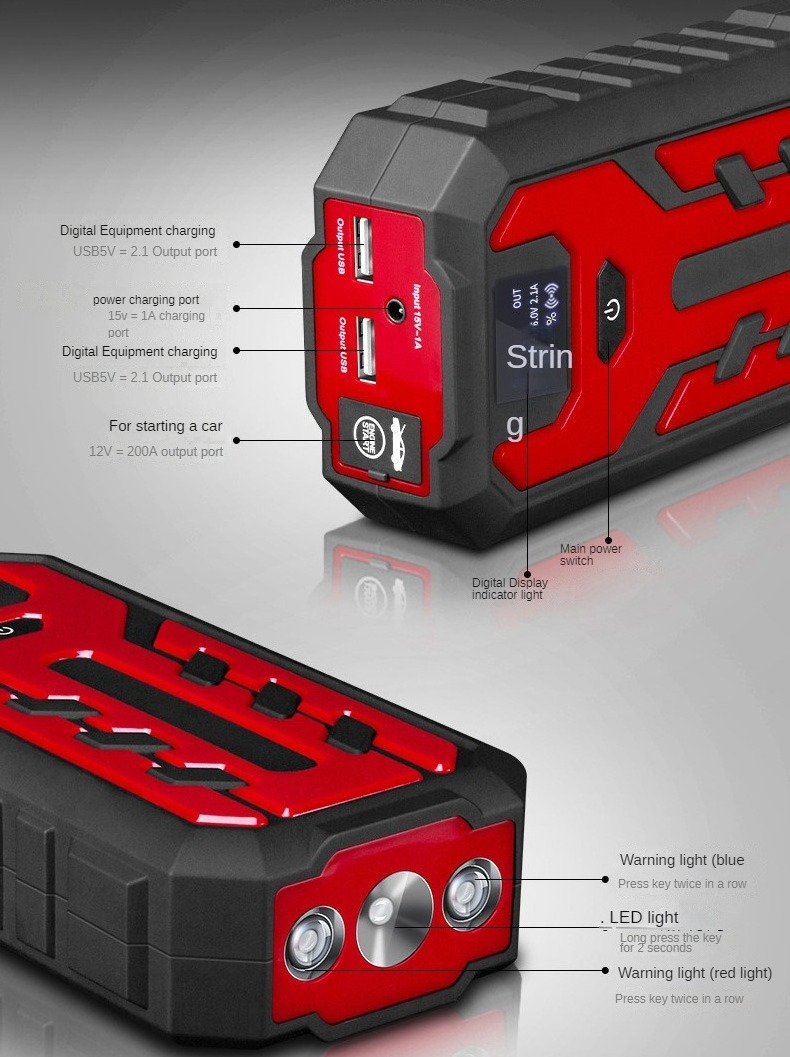 Jumper Starter 12v 20000mah Spark Proof Safety Hammer Powerbank With USB Charge For Passenger Car Motorcycle Truck