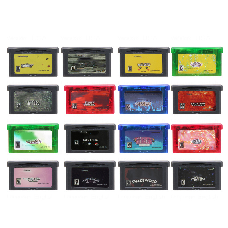 New Glazed Light Platinum Liquid Crystal Video Game Cartridge 32 Bit Game Console Card for GBA Pokemo Games Series