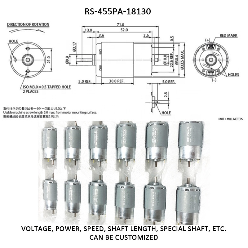 Mabuchi dc motor 12v RS455PA 18130 Small Printer Motor 2200rpm Customisable Electric office equipment motors