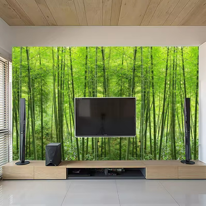 Nature Landscape Wallpaper Green Bamboo Forest Mural Custom Size 3D Wallpaper For Wall Living Room Wall Mural