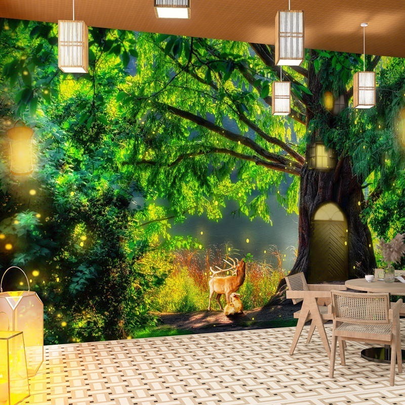 Fantasy Fairy Tale Forest Wallpaper 3D Three-Dimensional Scenery Children's Room Kindergarten Restaurant Background Wallpaper