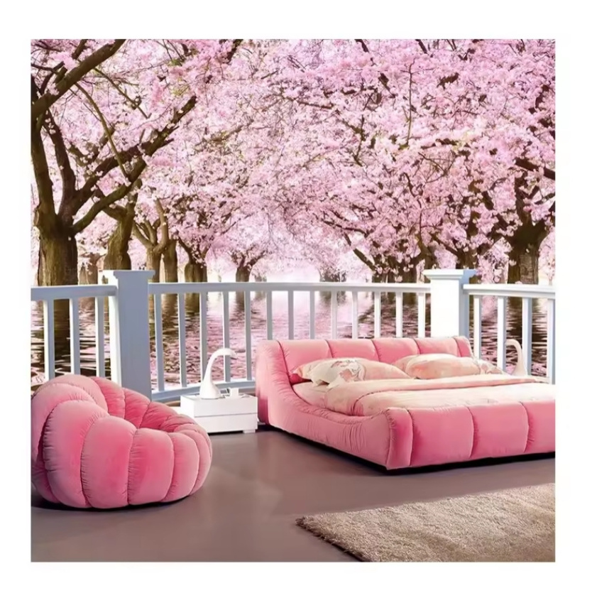 Custom Mural Cherry Blossom Tree Balcony 3d Landscape Wall Paper For Living Room Bedroom Wallpaper Decor