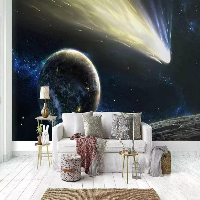 Starry Sky Wallpaper Space Planet Mural 3D Wall Sticker Children'S Room Decorate 3D Wallpaper For Girls Bedroom