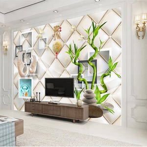 Bamboo Swan Mural 3D Three-Dimensional Square Frame Living Room Tv Background Wall Bedroom Wallpaper Wall Covering