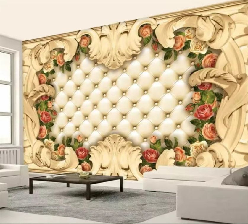 Wallpaper Custom Living Room Bedroom Mural European Border Luxury Soft Bag Peel And Stick Mural Rose Wall Painting