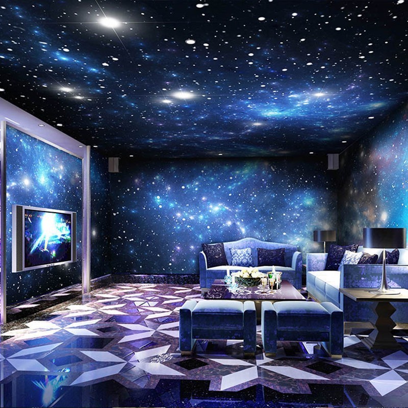 Ktv Starry Sky Theme Wallpaper Bar Space Galaxy Planet Universe Wall Covering Box Ceiling Wallpaper Decorative Wall Stickers