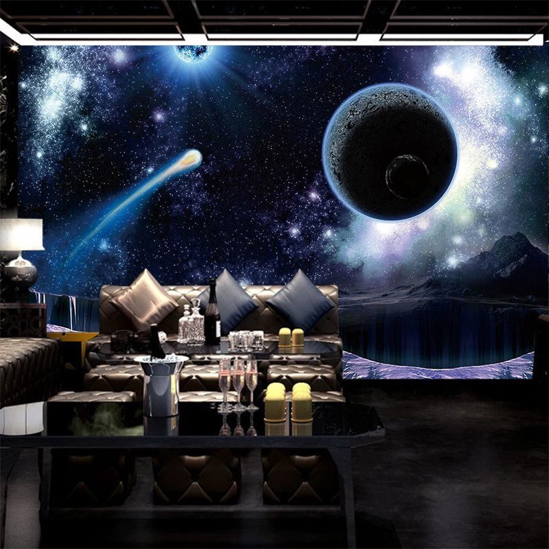 Ktv Starry Sky Theme Wallpaper Bar Space Galaxy Planet Universe Wall Covering Box Ceiling Wallpaper Decorative Wall Stickers