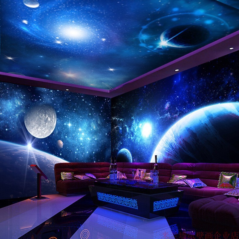 Ktv Starry Sky Theme Wallpaper Bar Space Galaxy Planet Universe Wall Covering Box Ceiling Wallpaper Decorative Wall Stickers