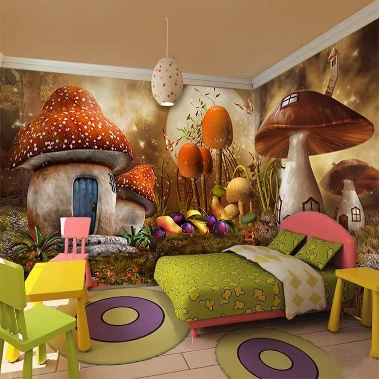 Forest Fairy Tale Mushroom House Cartoon Theme Wallpaper Children's Bedroom Simulation 3D Background Wallpaper