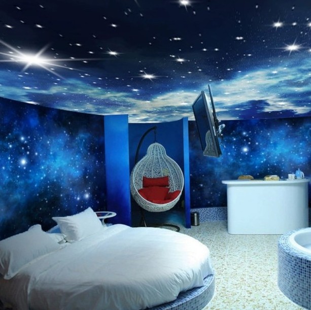 8D Ceiling Living Room Starry Sky Hotel Wallpaper Wall Covering Nordic Style Night Sky Mural Galaxy Ceiling Wallpaper