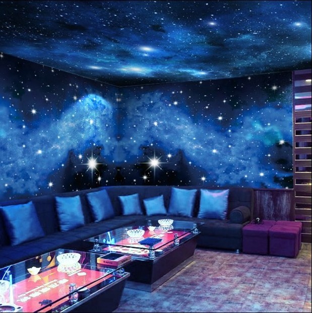 8D Ceiling Living Room Starry Sky Hotel Wallpaper Wall Covering Nordic Style Night Sky Mural Galaxy Ceiling Wallpaper