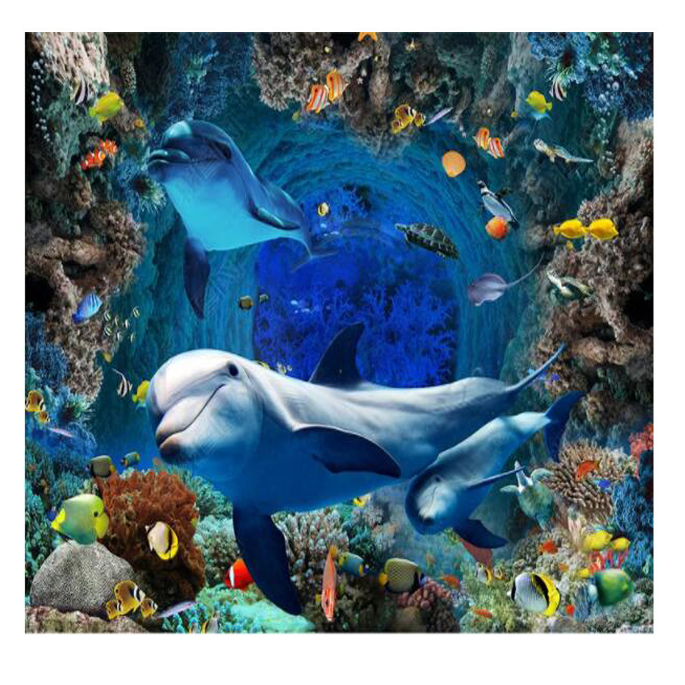 3D Dolphin Ocean World Pvc Self-Adhesive Bathroom Floor Sticker Epoxy Floor Sticker