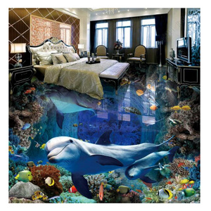 3D Dolphin Ocean World Pvc Self-Adhesive Bathroom Floor Sticker Epoxy Floor Sticker