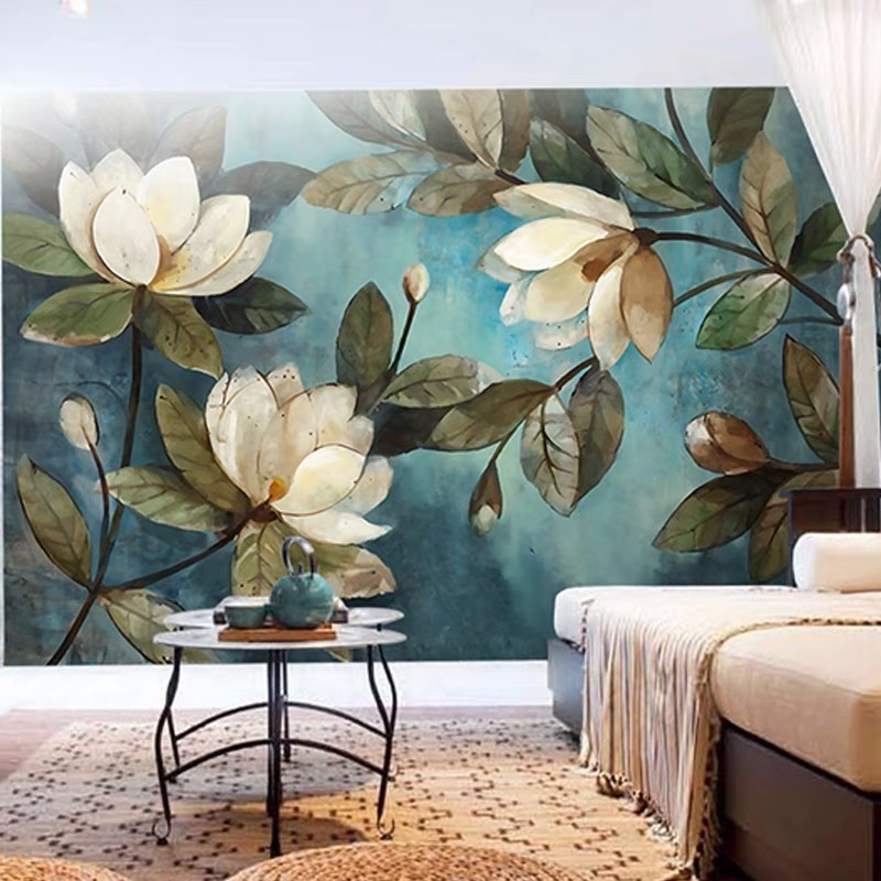 Custom wall murals peel and stick Retro Rose Flower Vine Hand Painted Wall Painting 3D Embossed Home Decor Wallpaper