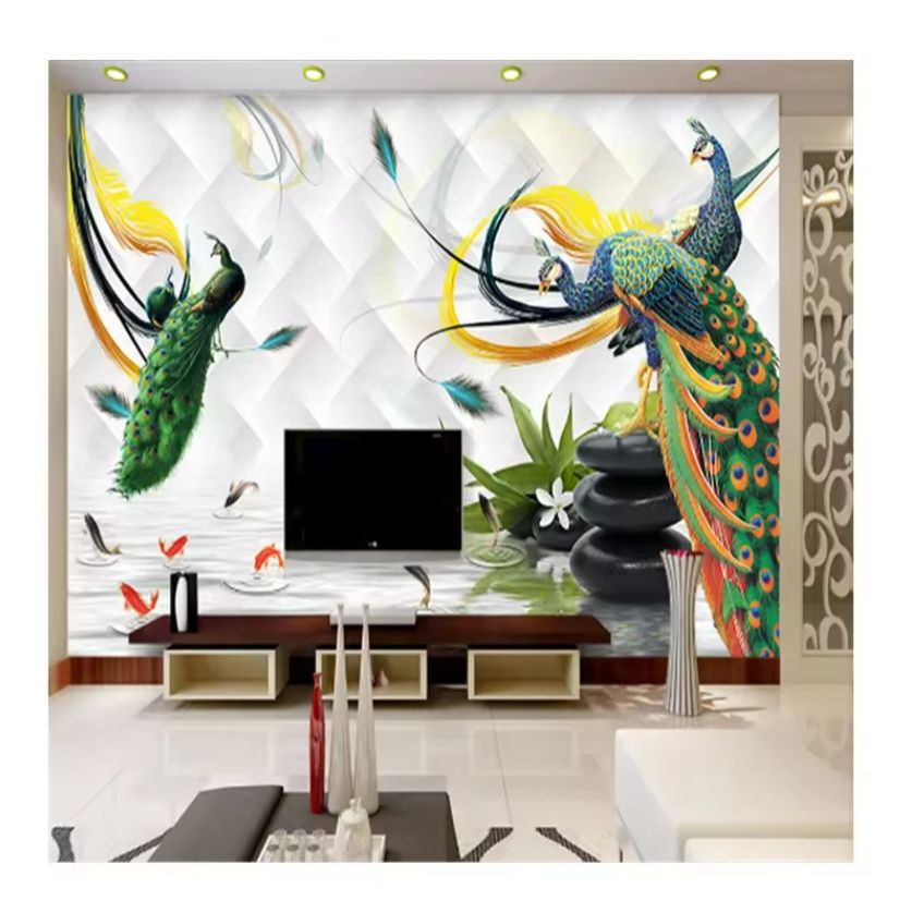 Custom 3d Any Size Wallpaper Mural Peacock Fish Picture Living Room Tv Background Wall Peel And Stick Wallpaper