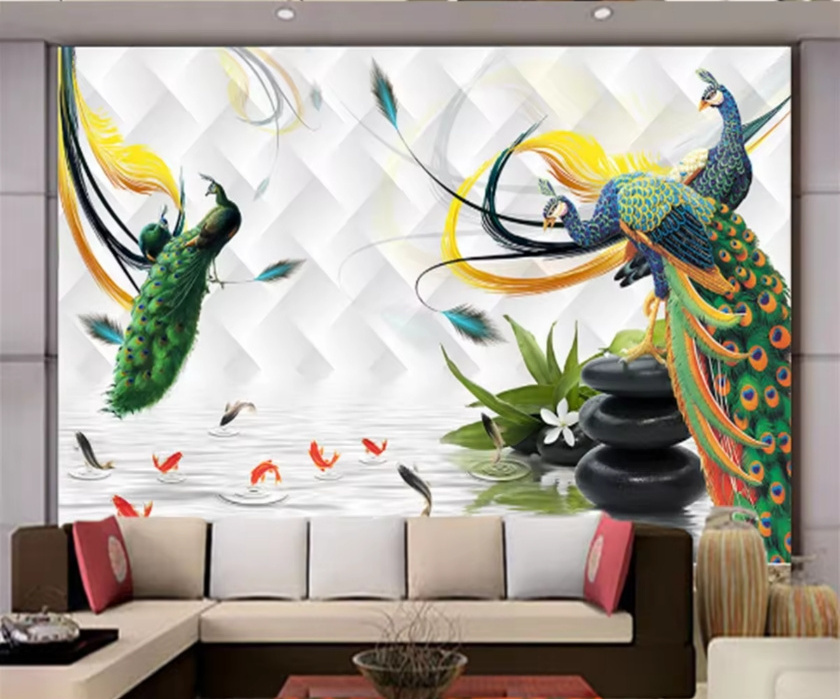 Custom 3d Any Size Wallpaper Mural Peacock Fish Picture Living Room Tv Background Wall Peel And Stick Wallpaper