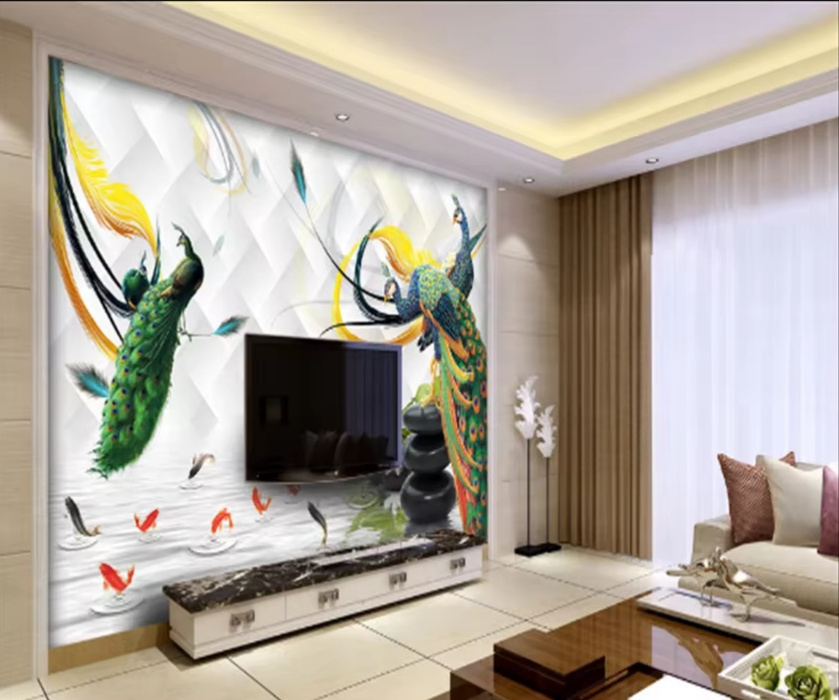 Custom 3d Any Size Wallpaper Mural Peacock Fish Picture Living Room Tv Background Wall Peel And Stick Wallpaper