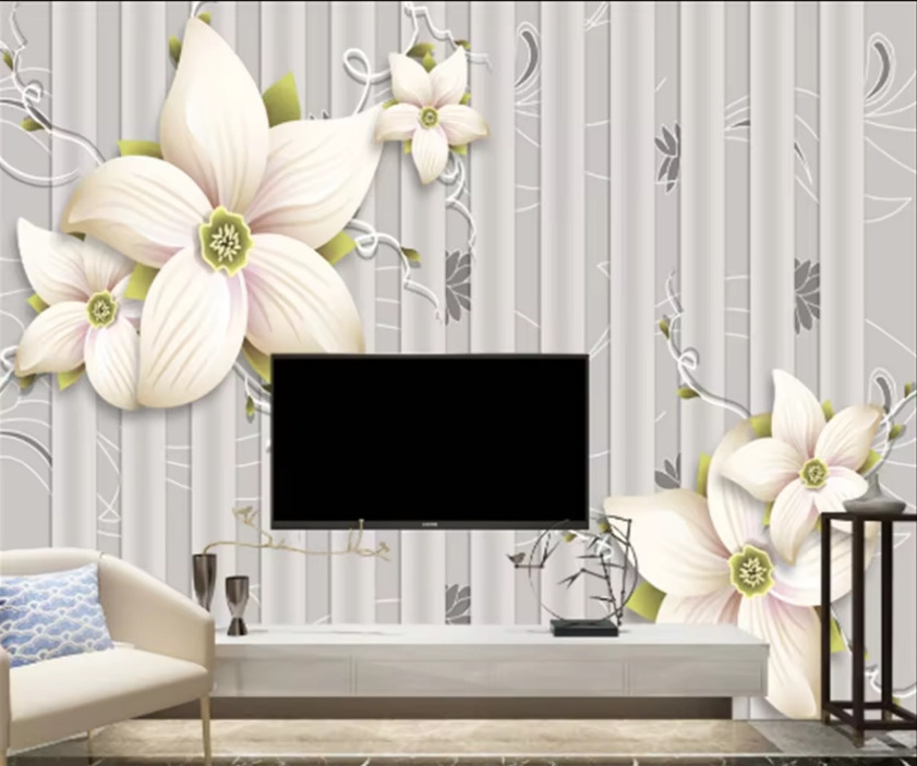 Custom European 3d Stereo Lily Flower Wallpaper Background Wall Painting Home Decoration Photo Peel And Stick Wall Mural