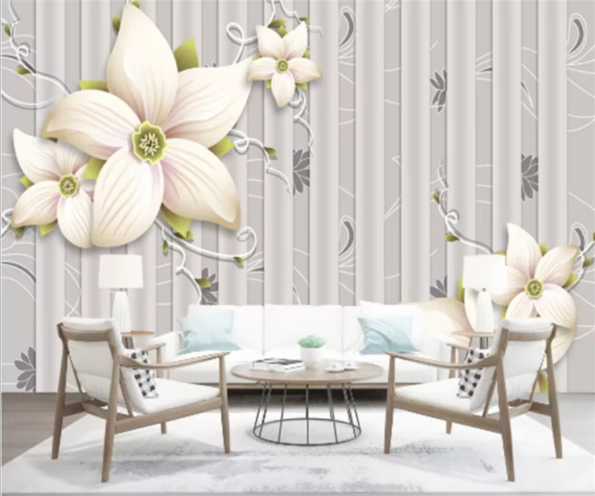 Custom European 3d Stereo Lily Flower Wallpaper Background Wall Painting Home Decoration Photo Peel And Stick Wall Mural