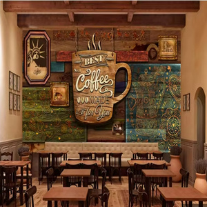 Vintage Cafe Peel And Stick Wallpaper Coffee House Industrial Decor Wood Plank Textured Embossed Wall Mural Wallpaper