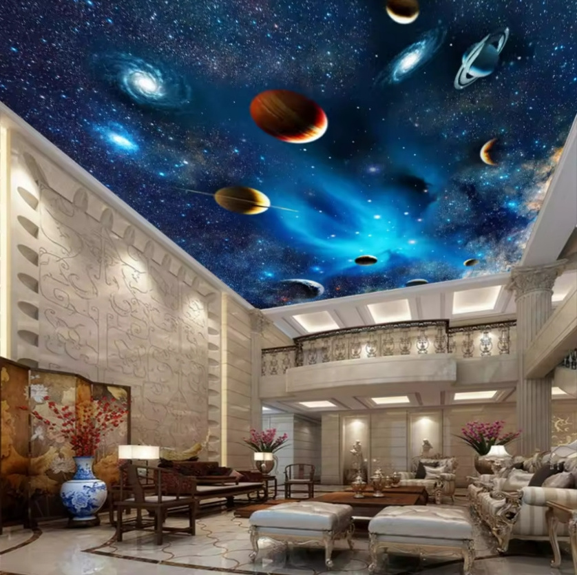 Custom 3d Ceiling Murals Galaxy Solar System Starry Sky Planet Wallpaper Home Decor Living Room Wall Paper For Walls 3d