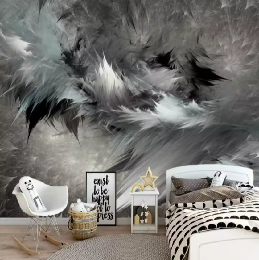 Made Wallpaper Home Improvement Decor 3d Wallpaper For Walls Abstract Art Black And White Feather Mural For Living Room