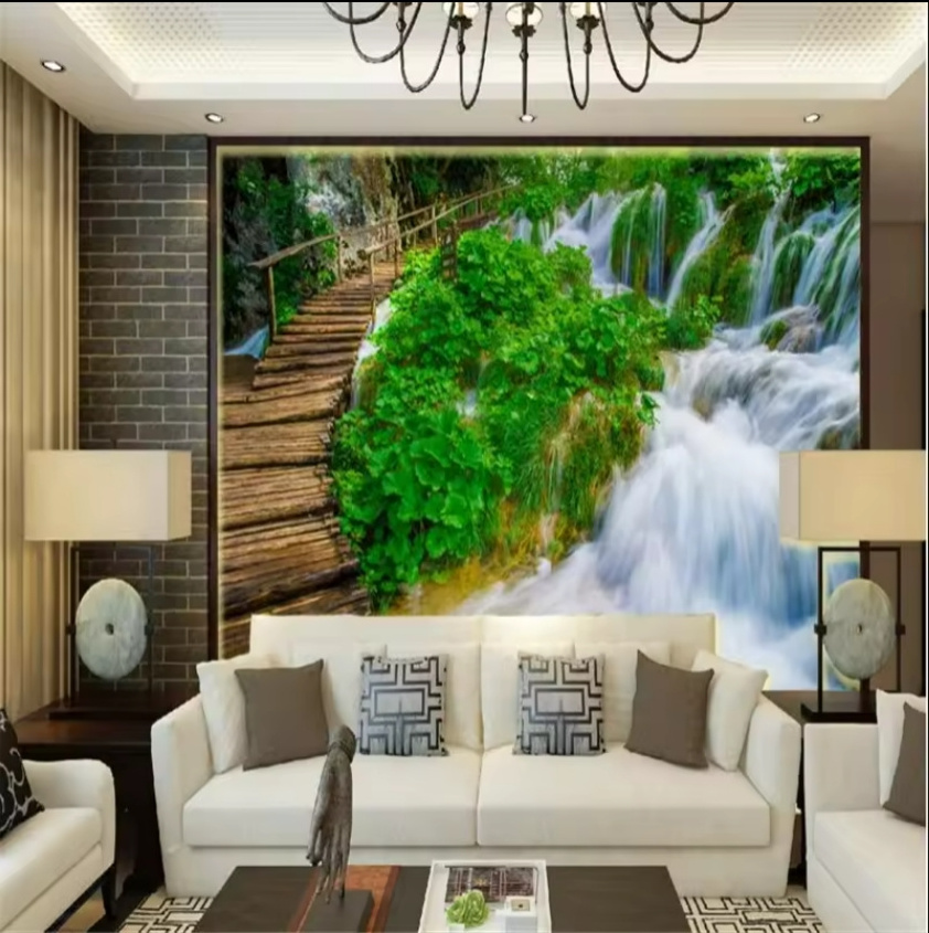 Custom 3D Wallpaper Classic Waterfall Wooden Board Forest Wall Murals Living Room Bedroom Background Wall Paper