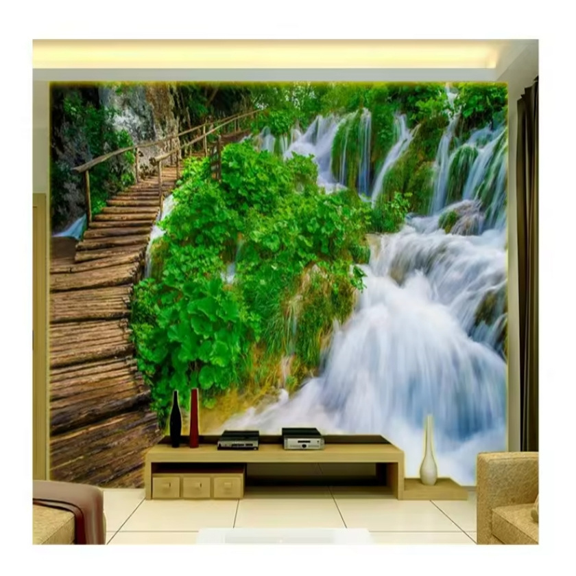 Custom 3D Wallpaper Classic Waterfall Wooden Board Forest Wall Murals Living Room Bedroom Background Wall Paper