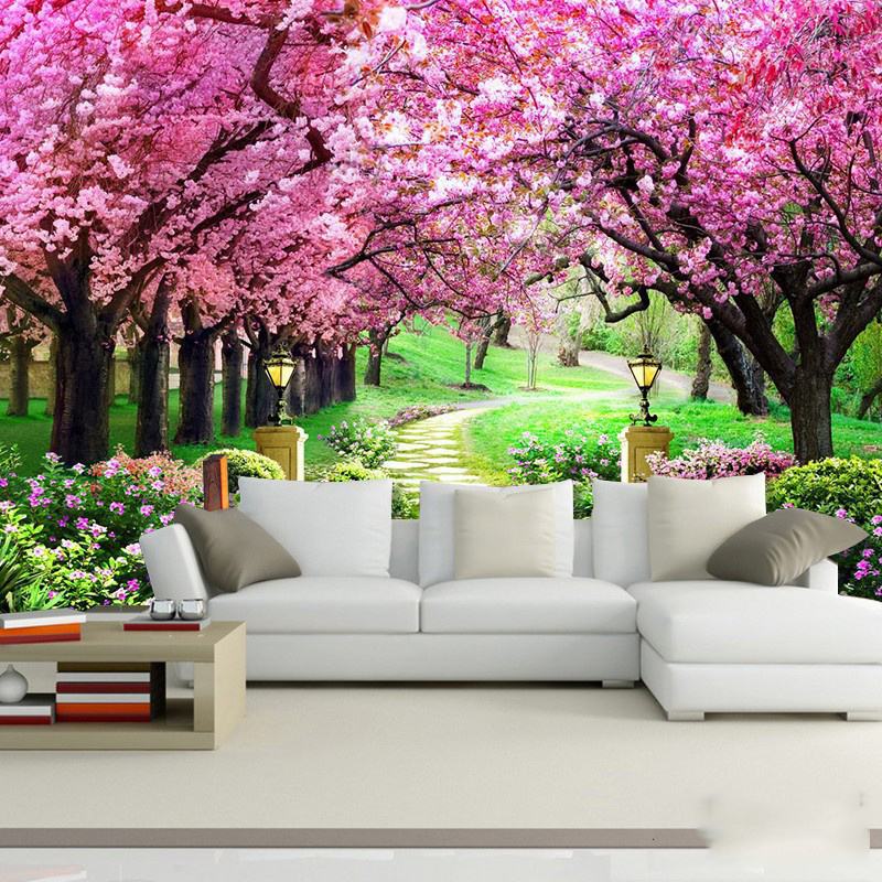 3d Landscape Wallpaper Living Room Sofa Tv Background Wallpaper Cherry Blossom Forest Pastoral Film And Television Wall Mural