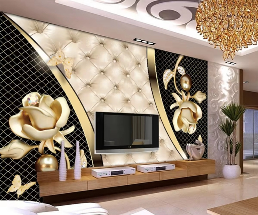 Custom 3d Wallpaper Mural European And American Luxury Atmosphere Black Gold Sofa Background Peel And Stick Wallpaper