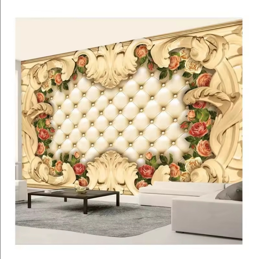 Wallpaper Custom Living Room Bedroom Mural European Border Luxury Soft Bag Peel And Stick Mural Rose Wall Painting