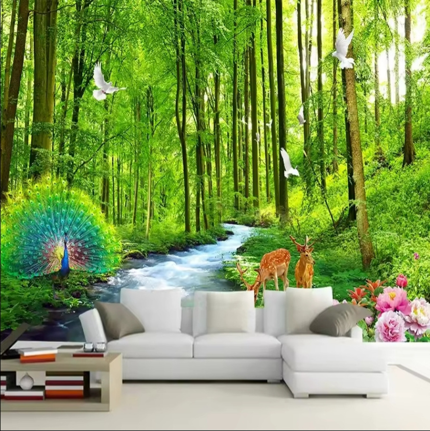 Mural Wallpaper 3D Little Fresh Tree Flower Elk Background Wall Papers For Living Room Bedroom Peel And Stick Wall Mural