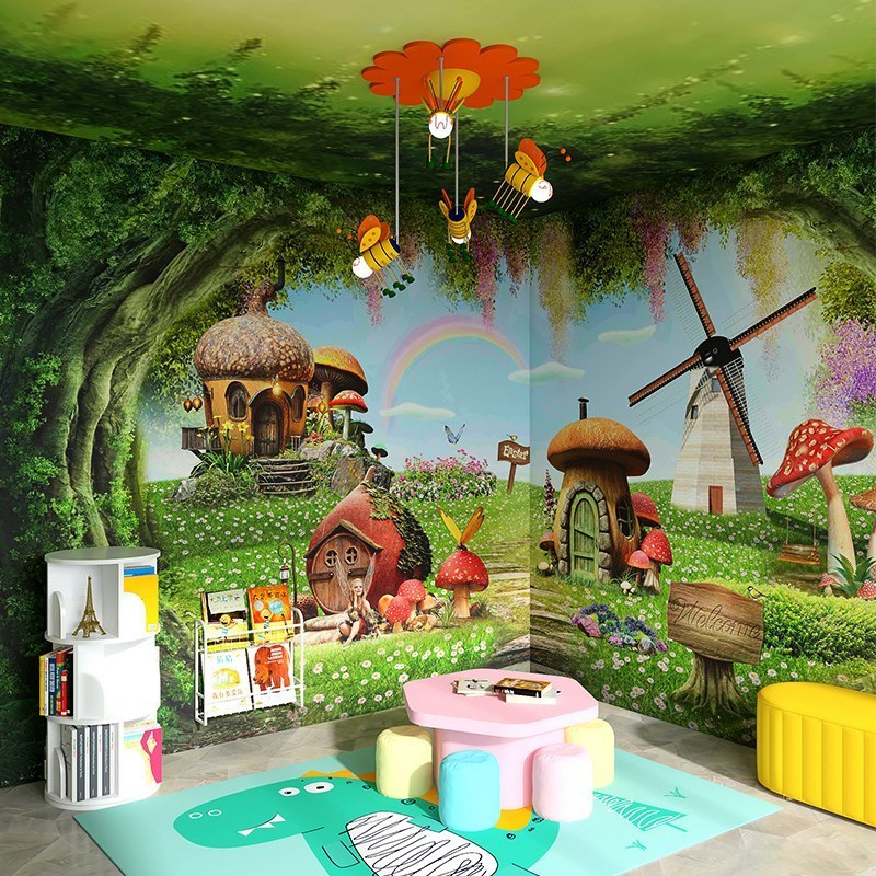 Forest Fairy Tale Wall Covering Kindergarten Wallpaper Cartoon Room Decoration Wallpaper 3D Children's Clothing Background Wall