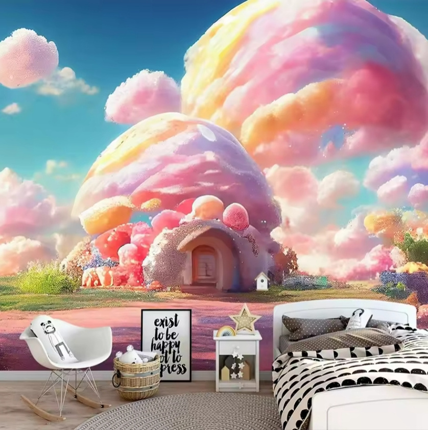 Custom Hand Mushroom Rainbow Mural Wallpaper Living Room Kids Bedroom Wall Mural Decor Fresco