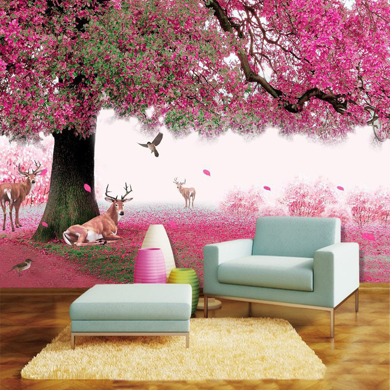 3d Landscape Wallpaper Living Room Sofa Tv Background Wallpaper Cherry Blossom Forest Pastoral Film And Television Wall Mural