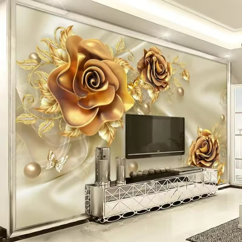 Custom Mural Wallpaper 3d Luxury Gold Jewelry Floral Wallpaper Living Room Bedroom Study Home Decor