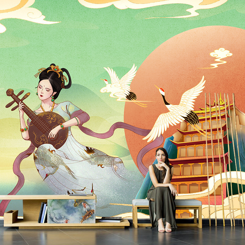 Wallpaper Flying Fairy Lady Restaurant Hotel Mural Ethnic Style Religious Beautiful Photo Background Wallpaper 3D