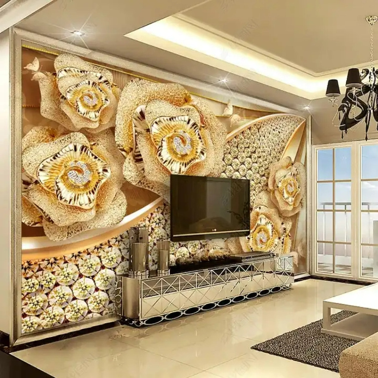 3D Custom Floral Wallpaper Crystal Diamond Luxury Flower Peel and Stick Wall Mural Wallpaper for Sofa TV background Bedroom