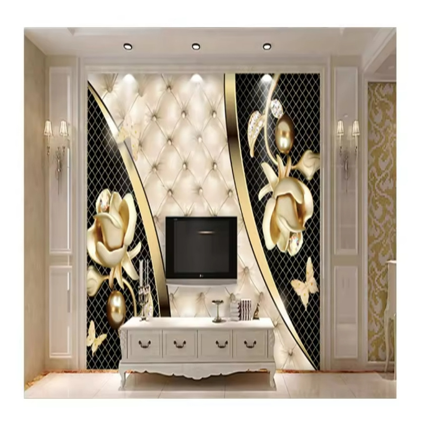 Custom 3d Wallpaper Mural European And American Luxury Atmosphere Black Gold Sofa Background Peel And Stick Wallpaper