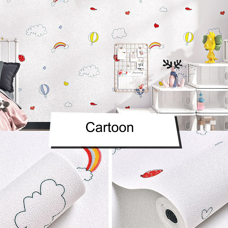 Waterproof Heat Insulation Wallpaper Self Adhesive Cartoon PVC Foam Wallpaper Roll for Boy Girls Children Kids Bedroom Room