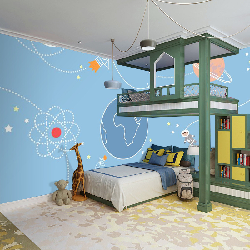 Cartoon Space Planet Wall Covering Hand Drawn Graffiti Children's Room Wallpaper Boy Girl Bedroom Nursery Background Mural